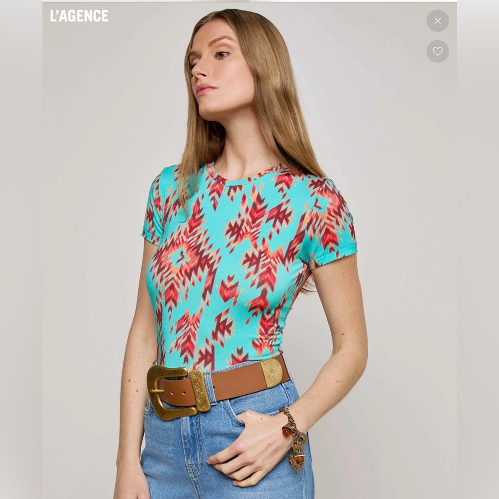 L'AGENCE Turquoise and Red Patterned Bodysuit